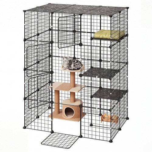 Modularni metalni kavez za mačke, 4 etaže, 104,1 × 71,1 × 139,7 cm, 4 vrata, za 1–2 mačke