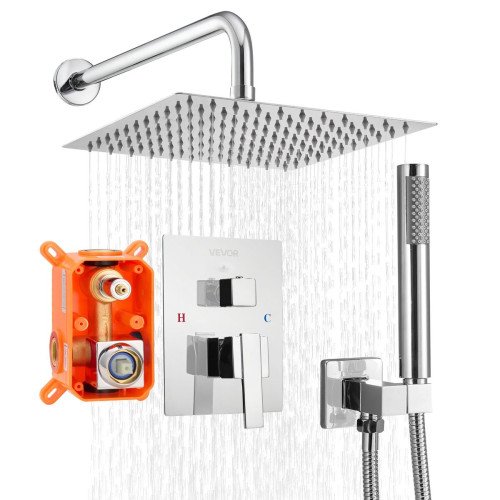 Podžbukni set za tuš za kupaonicu, glava 25 cm, četvrtasta, krom