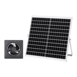 Solarni ventilator s baterijom za staklenik i kokošinjac, panel 20 W, 220 CFM (oko 374 m³/h)