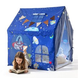 Dječji šator za igru s PVC okvirom, podloga, lampice i zastavica, 120 × 105 × 127 cm, plavi Dječji šator za igru s PVC okvirom, podloga, lampice i zastavica, 120 × 105 × 127 cm, plavi
