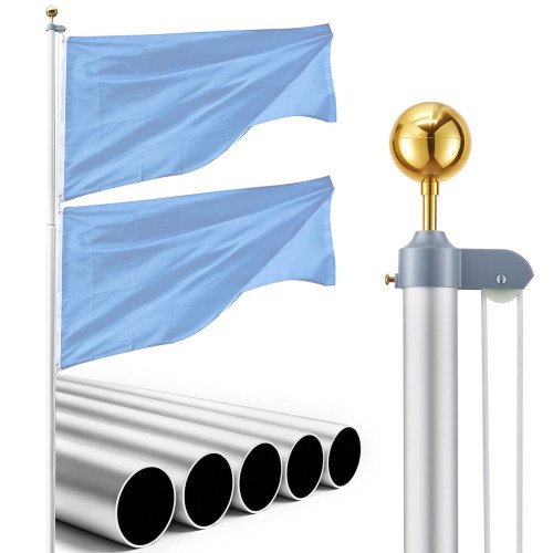 Aluminijski jarbol za zastavu u segmentima, visina 6,09 m, Ø 51,6 mm, s PVC cijevi za ukopavanje