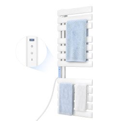 Električni zidni radijator, grijač ručnika, 12 šipki, aluminij, zaslon na dodir, timer 1–24 h