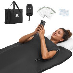 Infracrvena sauna-deka s otvorima za ruke, 180 × 80 cm, 500 W, regulacija 30–80 °C
