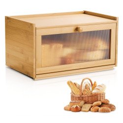 Kutija za kruh od bambusa za kuhinjski pult, 40 × 25 × 22 cm, magnetski poklopac, akrilna vrata