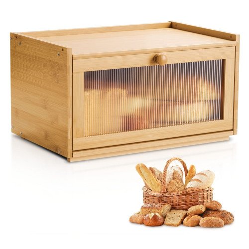 Kutija za kruh od bambusa za kuhinjski pult, 40 × 25 × 22 cm, magnetski poklopac, akrilna vrata Kutija za kruh od bambusa za kuhinjski pult, 40 × 25 × 22 cm, magnetski poklopac, akrilna vrata