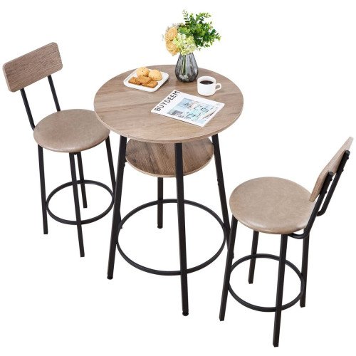 Barski stol s dva stolca s naslonom, set od 3 komada, stol promjera 60 cm, visine 91,5 cm Barski stol s dva stolca s naslonom, set od 3 komada, stol promjera 60 cm, visine 91,5 cm