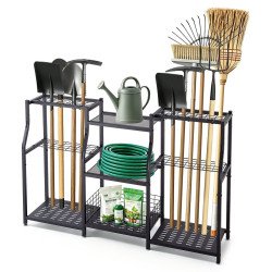 Stalak za vrtni alat s 3 razine i nožicama za izravnavanje, 123,5 × 29 × 79,5 cm Stalak za vrtni alat s 3 razine i nožicama za izravnavanje, 123,5 × 29 × 79,5 cm