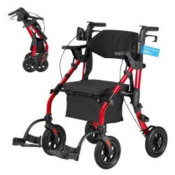 Hodalica s kotačima i sjedalom koja postaje transportna stolica, do 136 kg, crvena