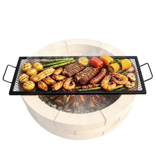 Rešetka za pečenje na otvorenoj vatri, 111 × 38 cm, čelik otporan do 300 °C, s ručkom Rešetka za pečenje na otvorenoj vatri, 111 × 38 cm, čelik otporan do 300 °C, s ručkom