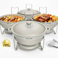 Komplet od 4 grijane posude za bife, po 5,7 L, s neljepljivim premazom, kliještima i držačem goriva Komplet od 4 grijane posude za bife, po 5,7 L, s neljepljivim premazom, kliještima i držačem goriva