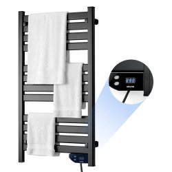 Električni zidni radijator, grijač ručnika, 12 šipki, aluminij, zaslon na dodir, timer 1–8 h, IPX4