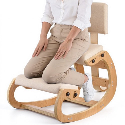 Ergonomska klečeća stolica s naslonom, drveni okvir, 98,5 × 54 × 86 cm, nosivost 120 kg Ergonomska klečeća stolica s naslonom, drveni okvir, 98,5 × 54 × 86 cm, nosivost 120 kg