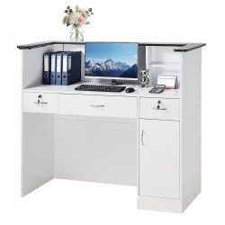 Recepcijski pult 127,5 cm s 3 ladica, ormarićem i LED rasvjetom, 127,5 × 52 × 110 cm, bijeli