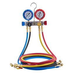 Set manometara za servis klime, 4-putni, za R22, R404A i R410A, crijeva 1,5 m Set manometara za servis klime, 4-putni, za R22, R404A i R410A, crijeva 1,5 m