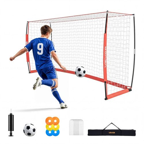Sklopivi nogometni gol 3,66 × 1,83 × 1,22 m, stakloplastični okvir, metalno postolje, torba, crveni