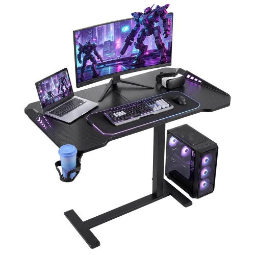 Pokretni stol za igranje i rad s RGB rasvjetom, visina 67,5–107,5 cm, ploča 80 × 45 cm