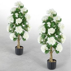 Umjetno cvijeće u loncu, bijele hortenzije, visina 88,9 cm, set od 2 komada, za unutra i van Umjetno cvijeće u loncu, bijele hortenzije, visina 88,9 cm, set od 2 komada, za unutra i van