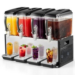 Rashladni dozator napitaka 4 × 12 L, hlađenje 7–12 °C, nehrđajući čelik, s miješalicom Rashladni dozator napitaka 4 × 12 L, hlađenje 7–12 °C, nehrđajući čelik, s miješalicom