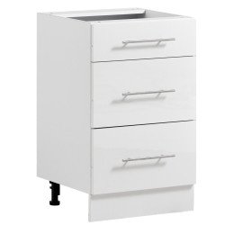 Donji kuhinjski element 50 cm s 3 ladice, bijeli, za samostalno sastavljanje, 500 × 475 × 815 mm