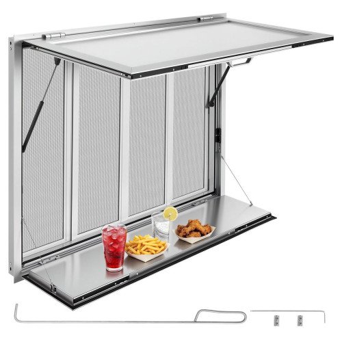Profesionalni prodajni prozor za food truck, od aluminija, 122 × 91,5 cm, 4 klizna prozora s mrežom