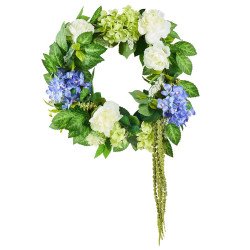 Umjetni ukrasni vijenac za ukrašavanje vrata i zidova, promjer 58 cm, hortenzije i ruže