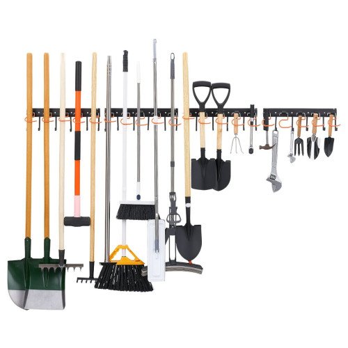 Zidni nosač za vrtni alat s 4 šine, 24 L-kuke i 20 S-kuka, 172,7 cm, do 204 kg
