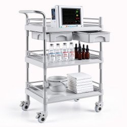 Medicinska kolica s 3 police i 2 ladice, nosivost 50 kg, 72 × 44,5 × 99 cm, s posudom za otpad