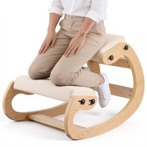 Ergonomska klečeća stolica bez naslona, drveni okvir, 82 × 54 × 55,5 cm, nosivost 120 kg, bež Ergonomska klečeća stolica bez naslona, drveni okvir, 82 × 54 × 55,5 cm, nosivost 120 kg, bež
