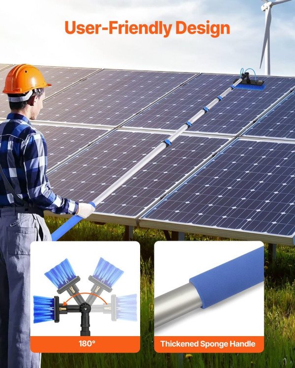 Pranje solarnih panela i visokih prozora sa zemlje: teleskopski štap s vodom, četka i koja duljina