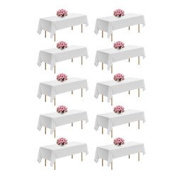 Bijeli poliesterski stolnjaci 152 × 259 cm za pravokutne stolove, set od 10 komada, perivi