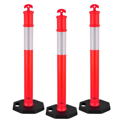 Set od 3 prometna stupića visine 114 cm s reflektirajućom trakom i teškim osmerokutnim postoljem Set od 3 prometna stupića visine 114 cm s reflektirajućom trakom i teškim osmerokutnim postoljem