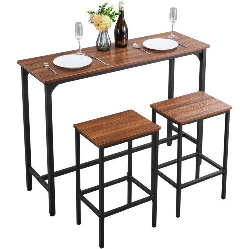 Barski stol 120 × 40 × 90 cm s dvije barske stolice bez naslona, set od 3 dijela, rustik smeđa Barski stol 120 × 40 × 90 cm s dvije barske stolice bez naslona, set od 3 dijela, rustik smeđa