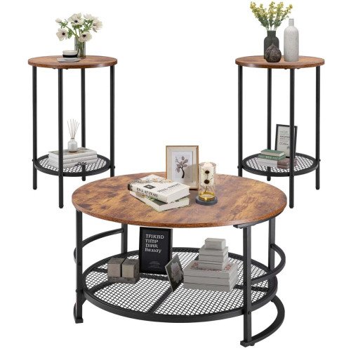 Set od 3 okrugla stola: klub stol 80 cm i 2 pomoćna stolića 40 cm, metalne noge, nosivost 90 kg Set od 3 okrugla stola: klub stol 80 cm i 2 pomoćna stolića 40 cm, metalne noge, nosivost 90 kg