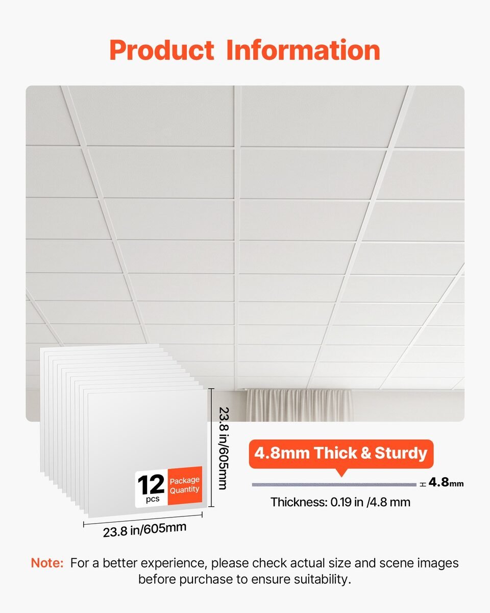 Pakiranje od 12 bijelih PVC stropnih ploča 60,5 × 60,5 cm