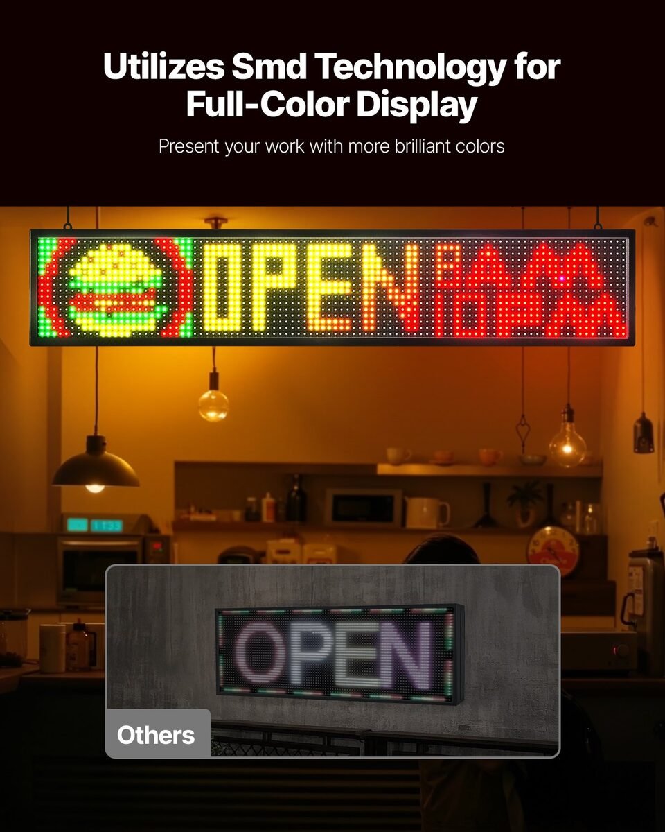 Programabilna LED ploča s natpisom OPEN u izlogu kafića