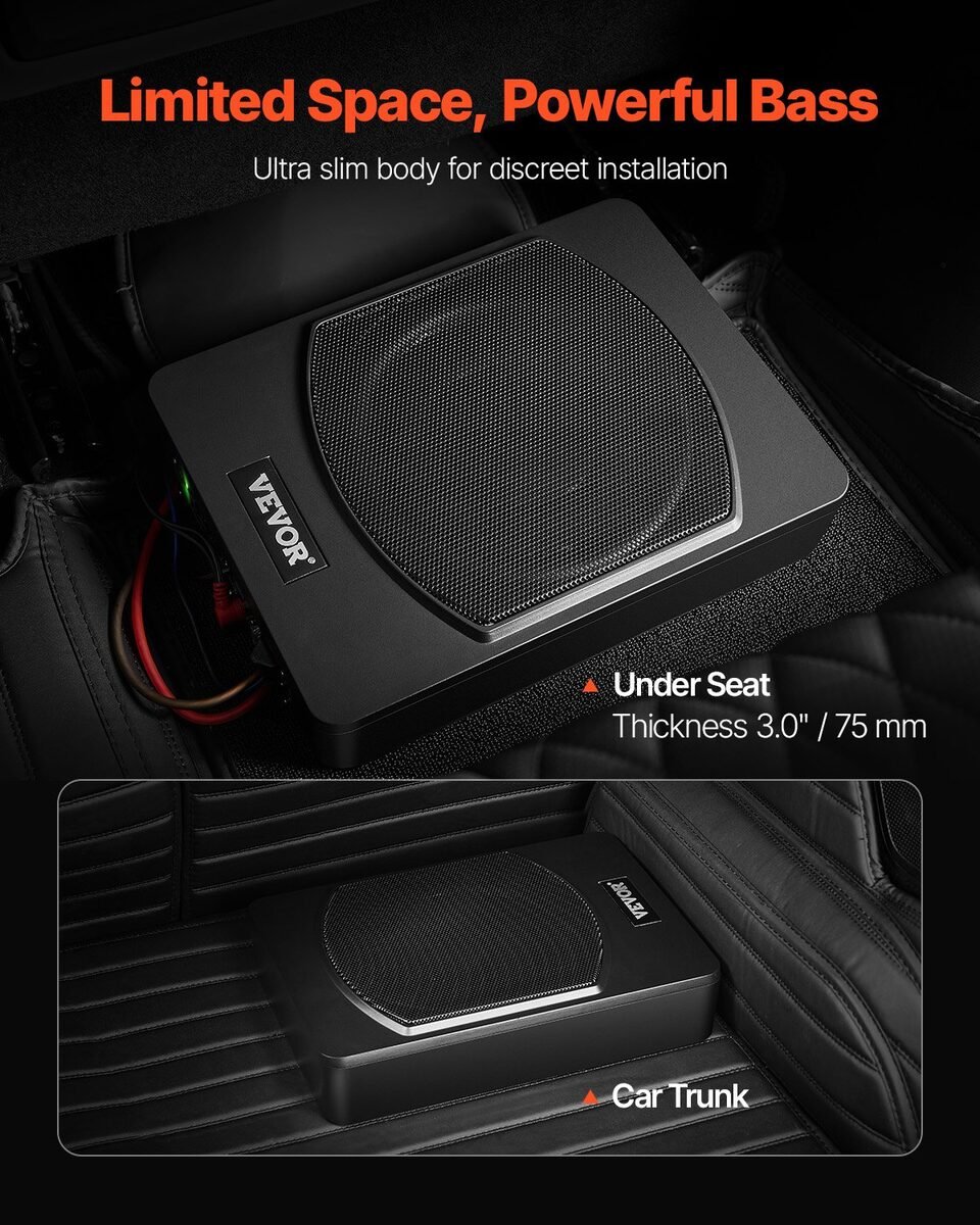 Plosnati aktivni subwoofer ugrađen ispod sjedala automobila