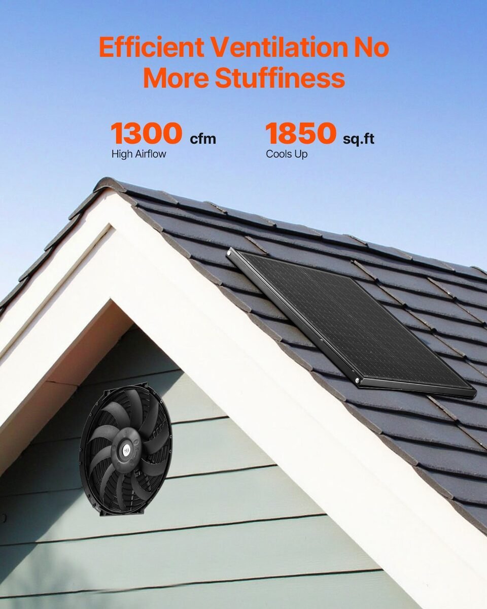 Solarni ventilator na zabatu kuće sa solarnom pločom na krovu