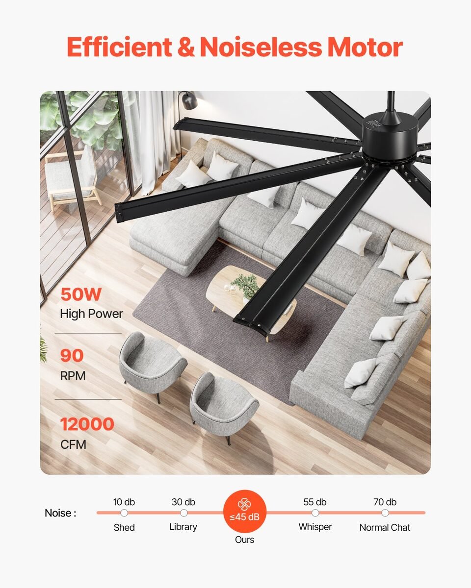 Stropni ventilator s osam aluminijskih lopatica iznad dnevnog boravka