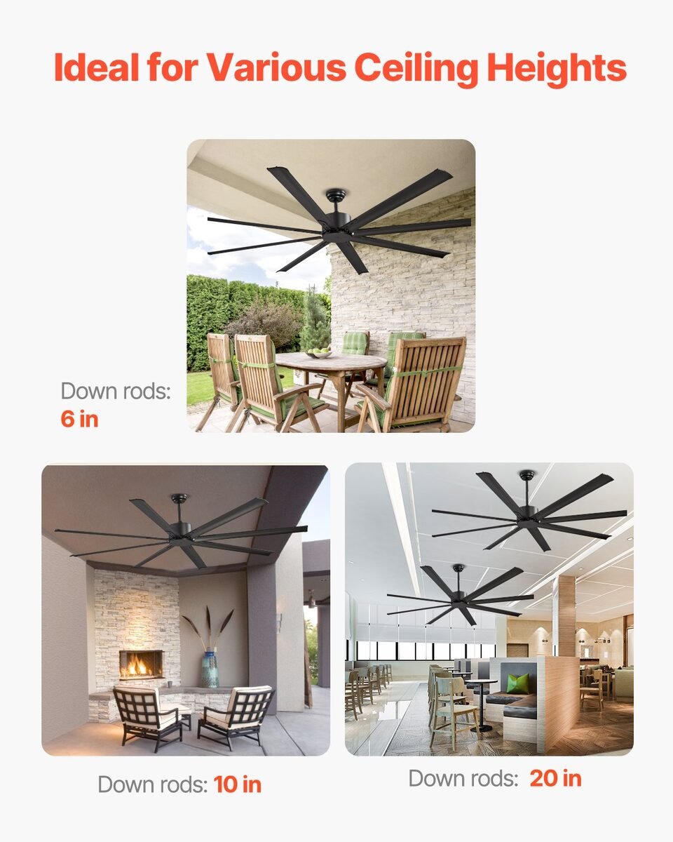 Stropni ventilator na šipkama za ovjes od 15, 25 i 50 cm u prostorijama različite visine