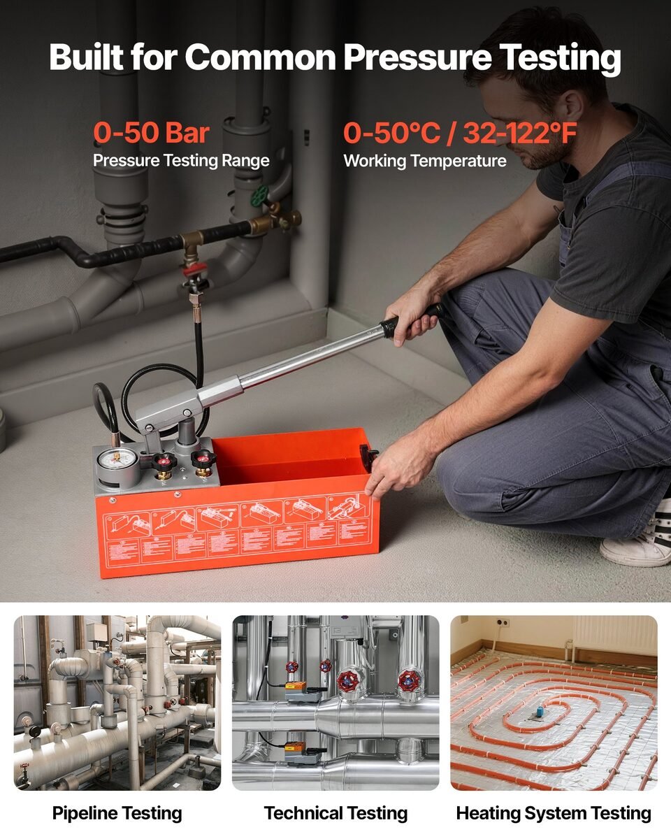 Instalater radi tlačnu probu instalacije ručnom pumpom s manometrom