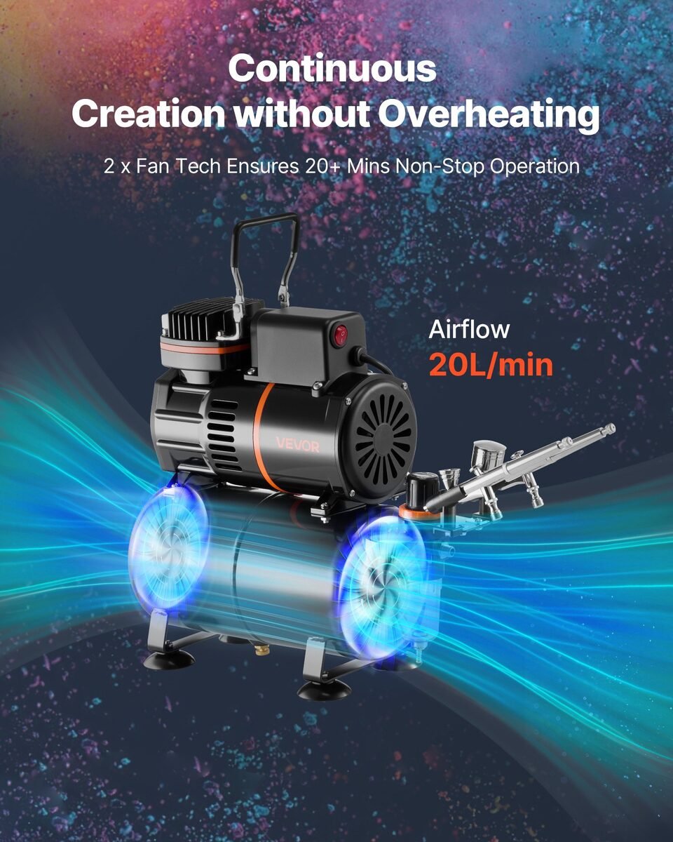 Kompresor za airbrush sa spremnikom zraka i dva ventilatora za hlađenje