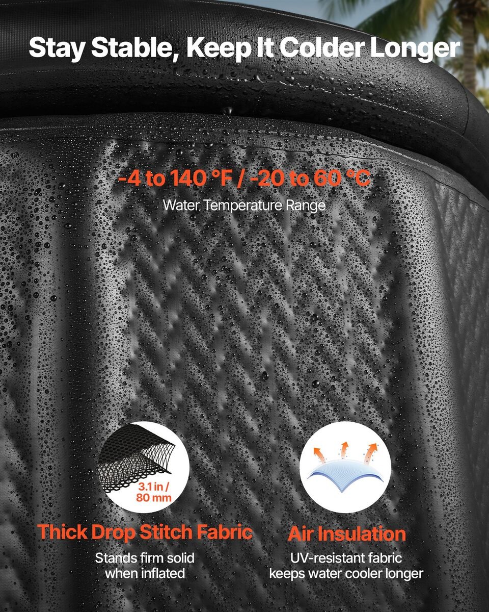 Izbliza stijenka kade od drop-stitch materijala s prikazom debljine i izolacije