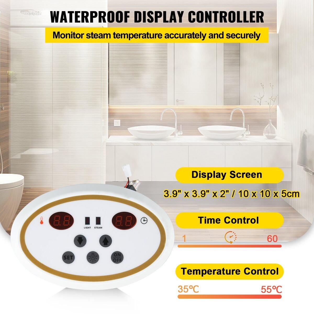 Vodootporni upravljač generatora pare s prikazom temperature i vremena