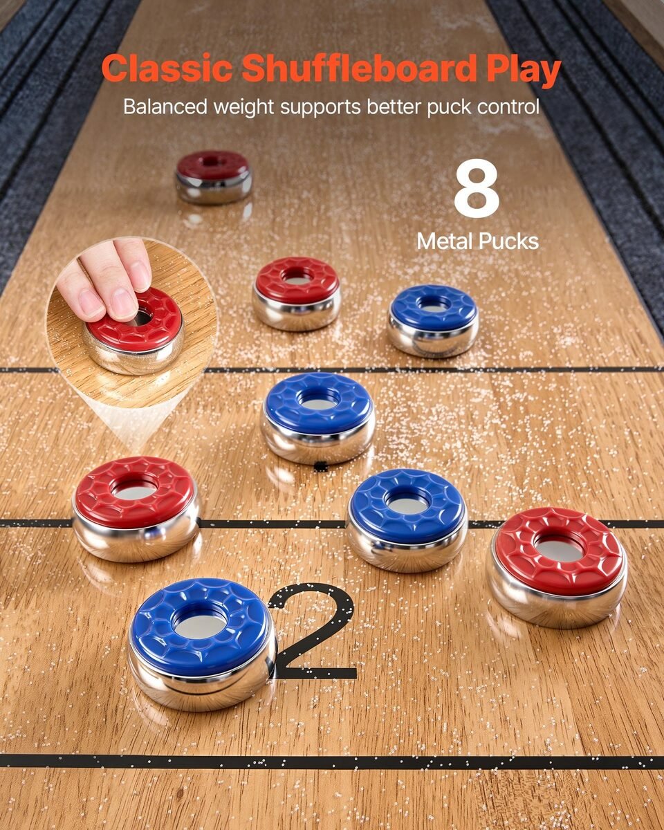 Crvene i plave metalne pločice za shuffleboard na zoni za 2 boda