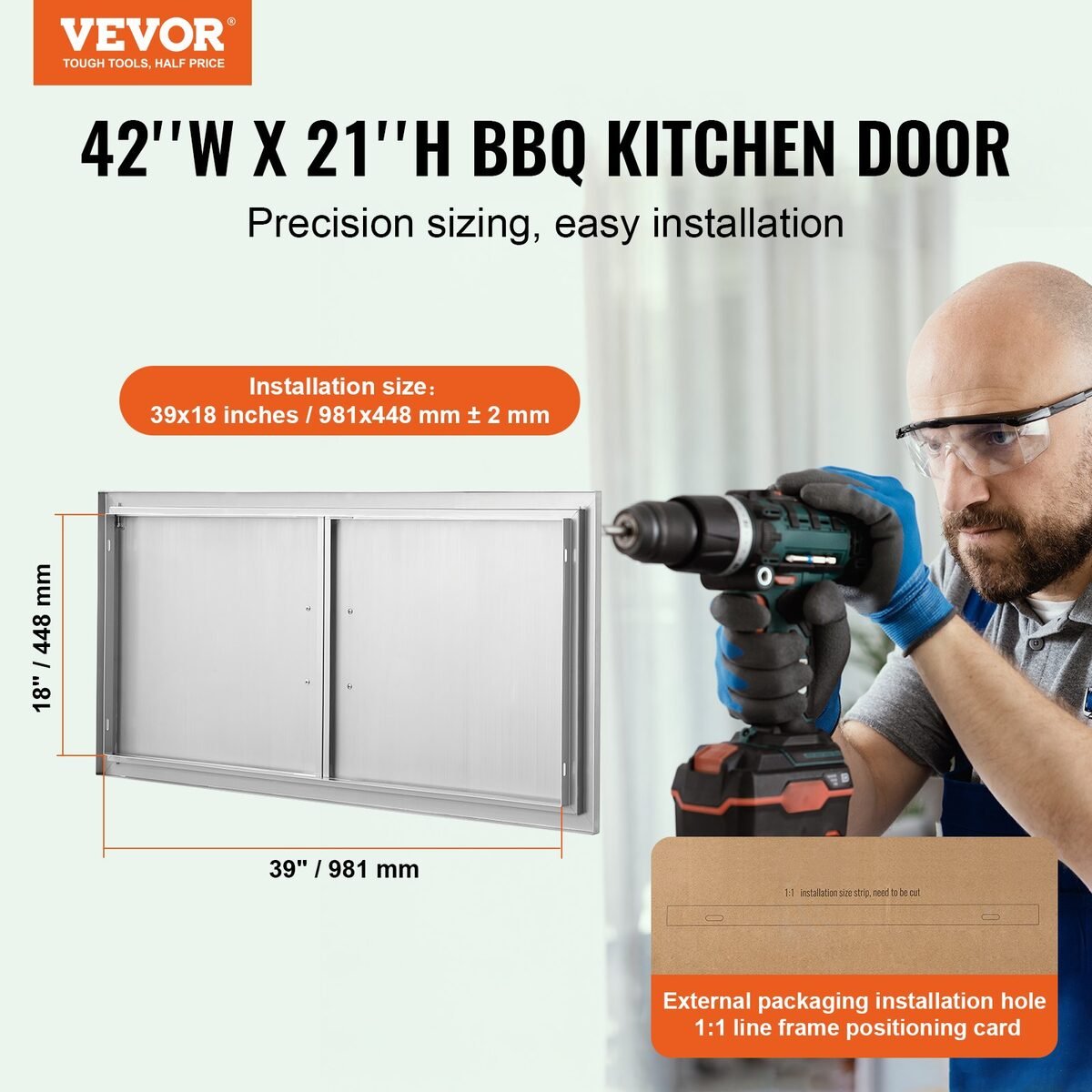 Ugradbena mjera dvostrukih vrata 981 × 448 mm za otvor u zidanom pultu